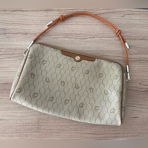 Dior Vintage Beige Tan Webbed Signature-Print Shoulder Bag Purse